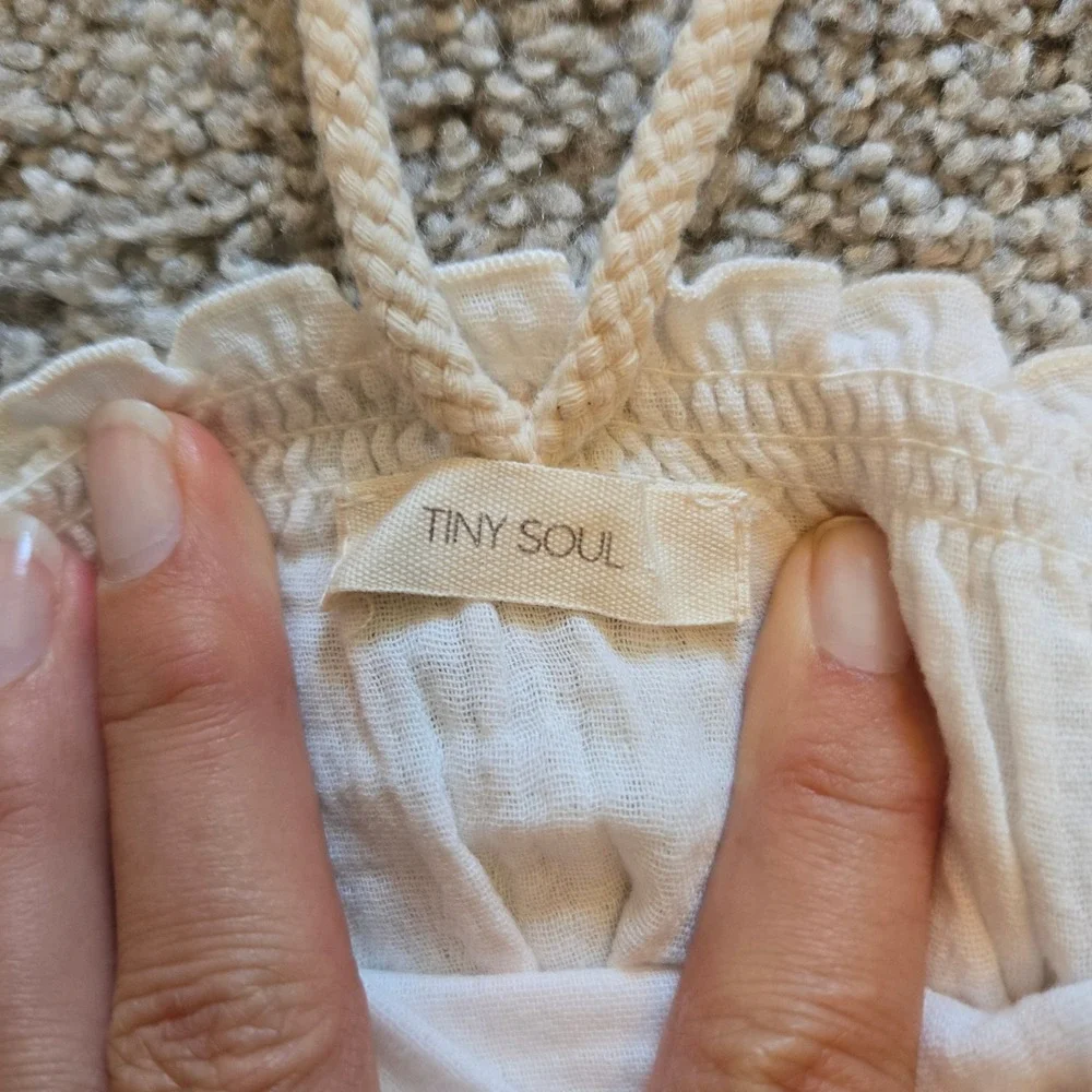 Tiny Soul Milano Baby Organic Cotton Gauze Romper Cream 9M Italy Boho Halter